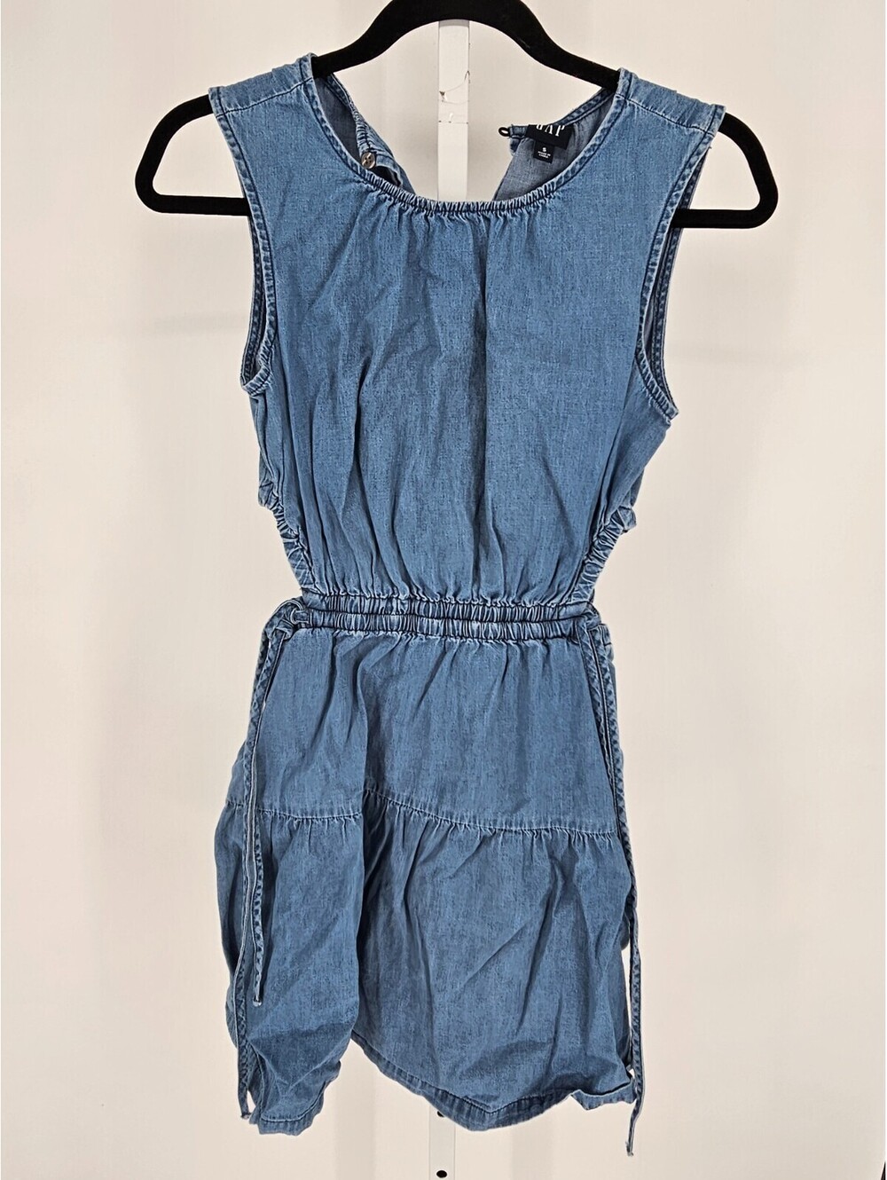 Gap Womens Sz S Denim Side-Tie Cutout Mini Dress Blue Jean Sleeveless